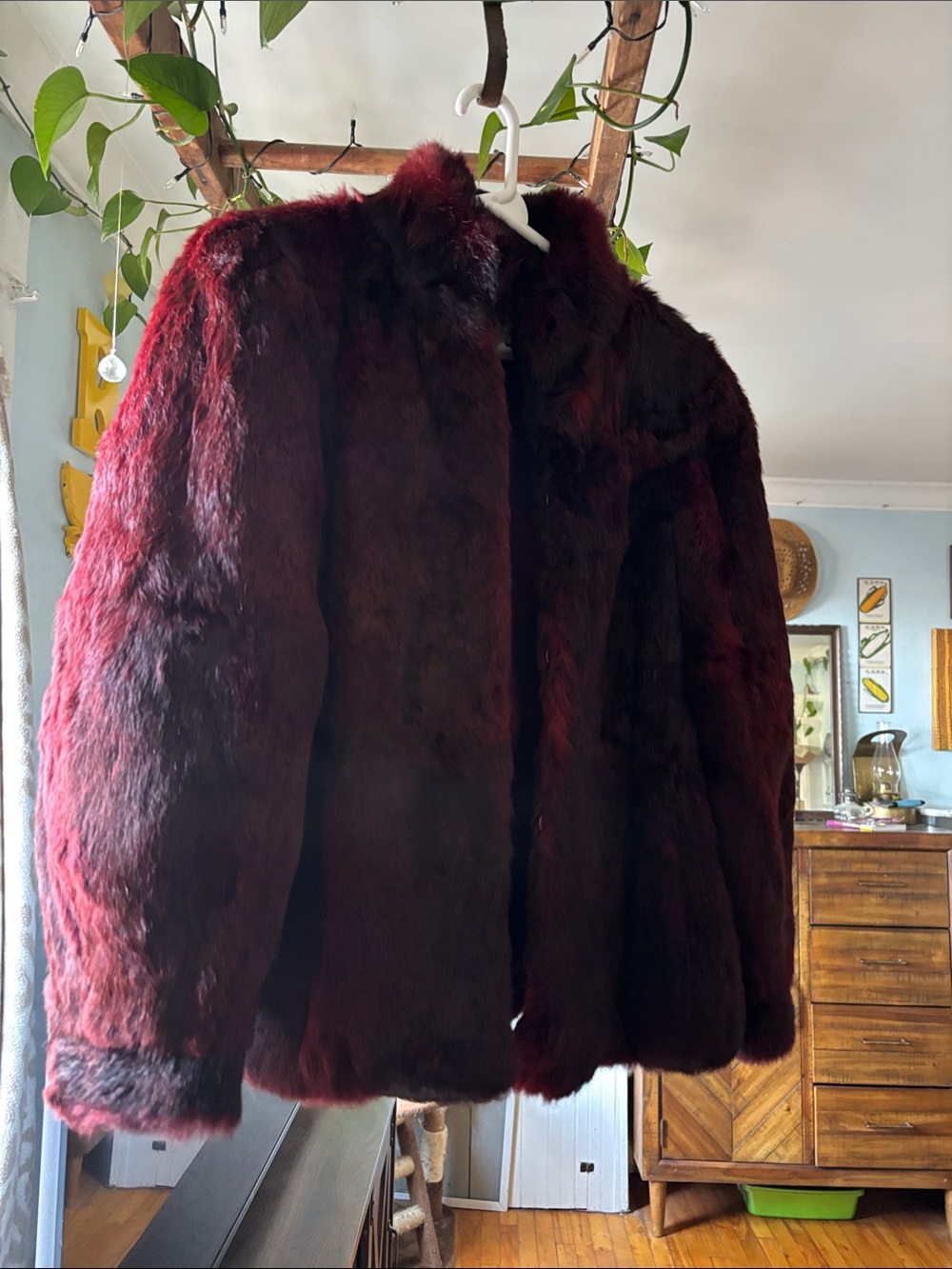 Plush Burgundy Teddy Jacket - Women's Faux Fur Coat